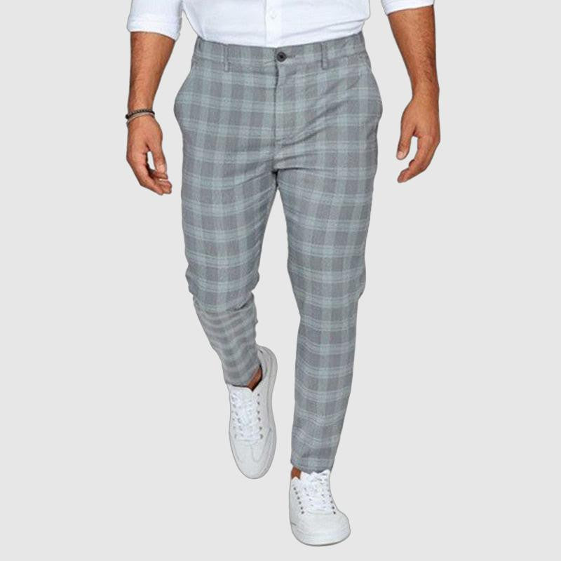 Pantaloni Slim Fit a Quadri in Composizione Morbida