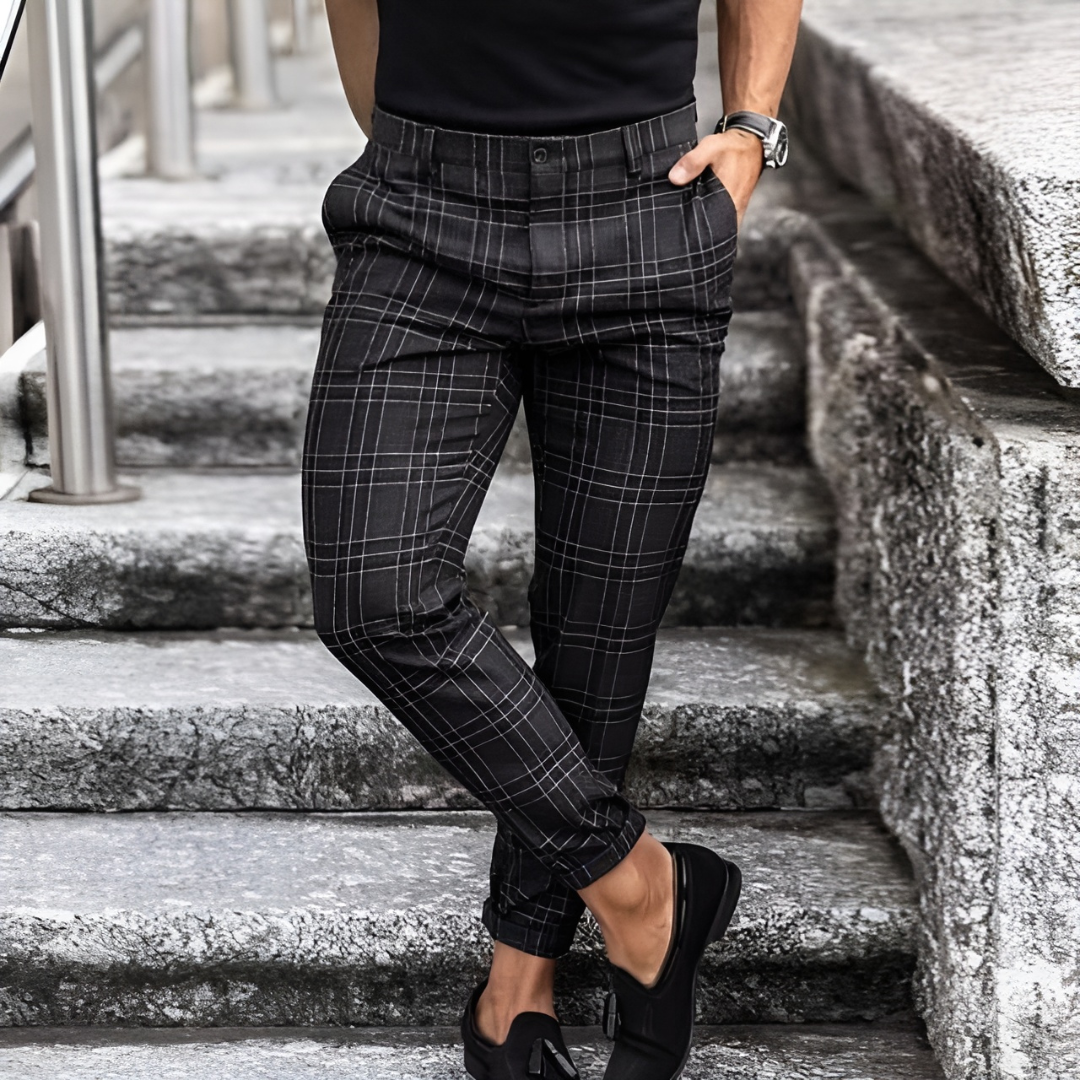 Pantaloni Slim Fit a Quadri in Composizione Morbida