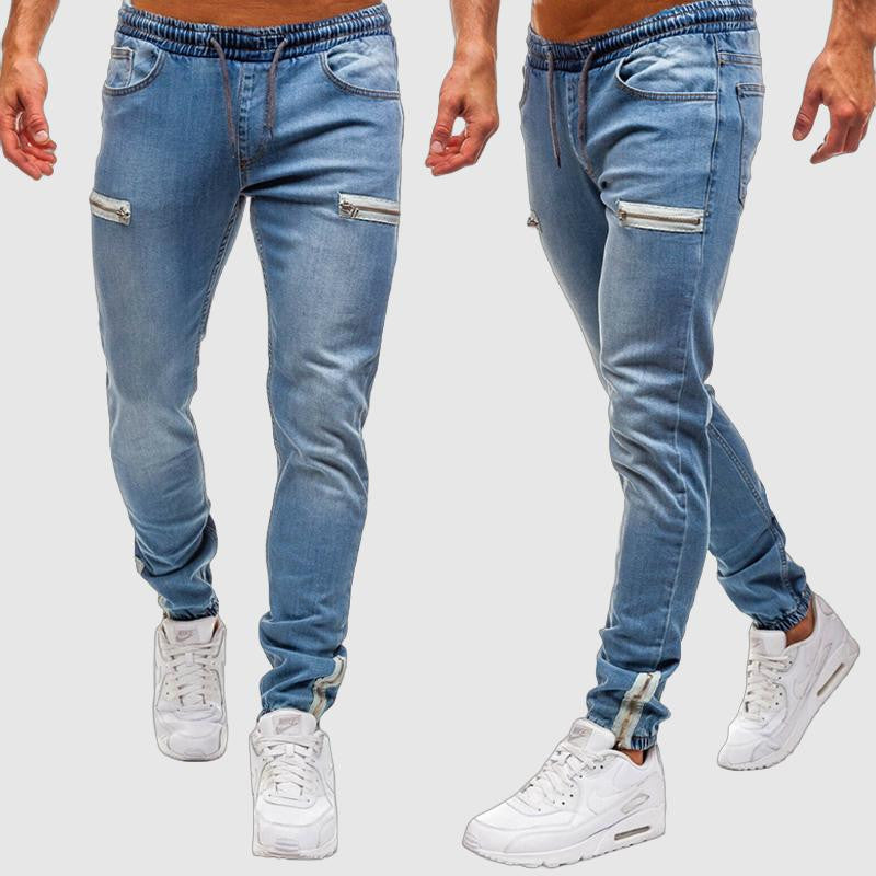 Joggers in Denim Elasticizzato con Vita Elasticizzata e Orli Affusolati