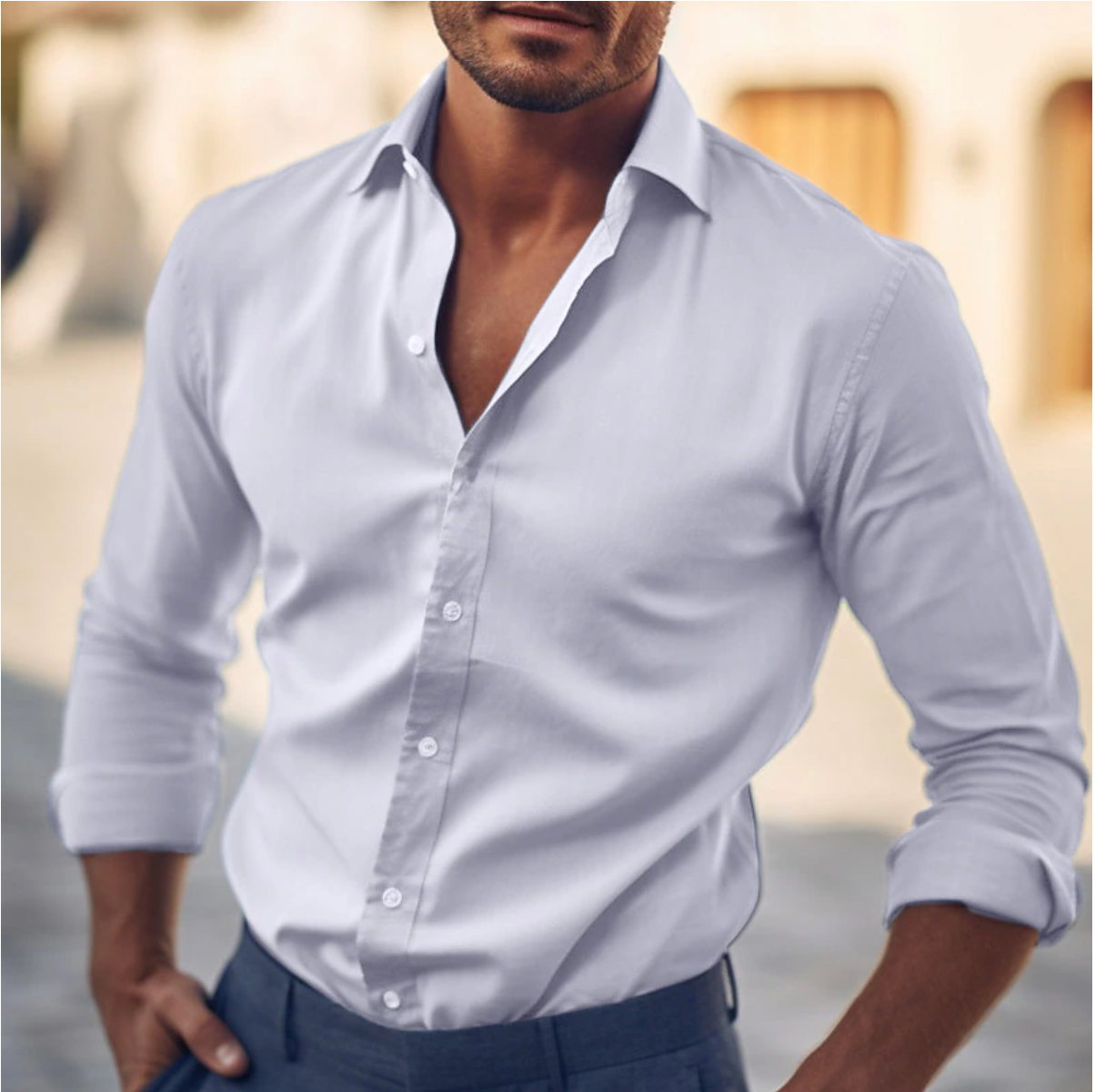 Camicia Uomo – Slim Fit – Manica Lunga – Colletto Classico – Cotone Traspirante