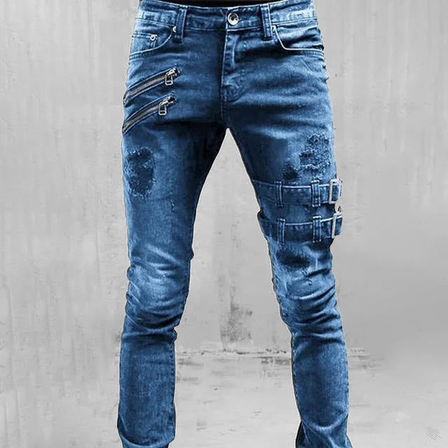 Jeans slim fit con fibbie gotiche decorative