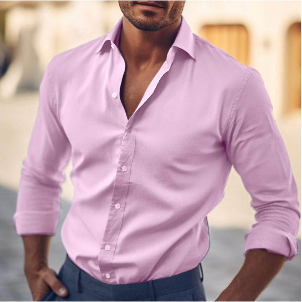Camicia Uomo – Slim Fit – Manica Lunga – Colletto Classico – Cotone Traspirante