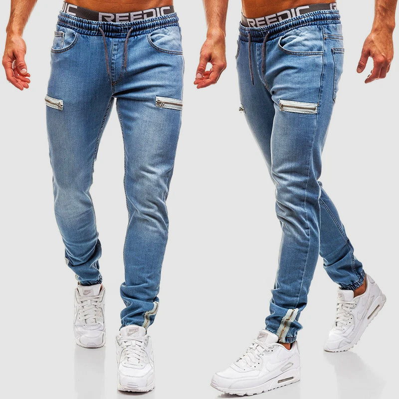 Jeans Slim Fit con Zip e Design Effetto Ghiacciato