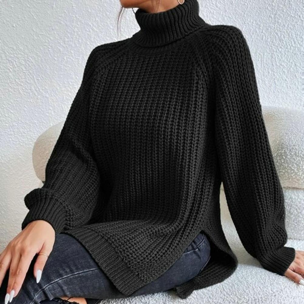 Maglione in cotone con collo alto e orlo con spacchetti laterali