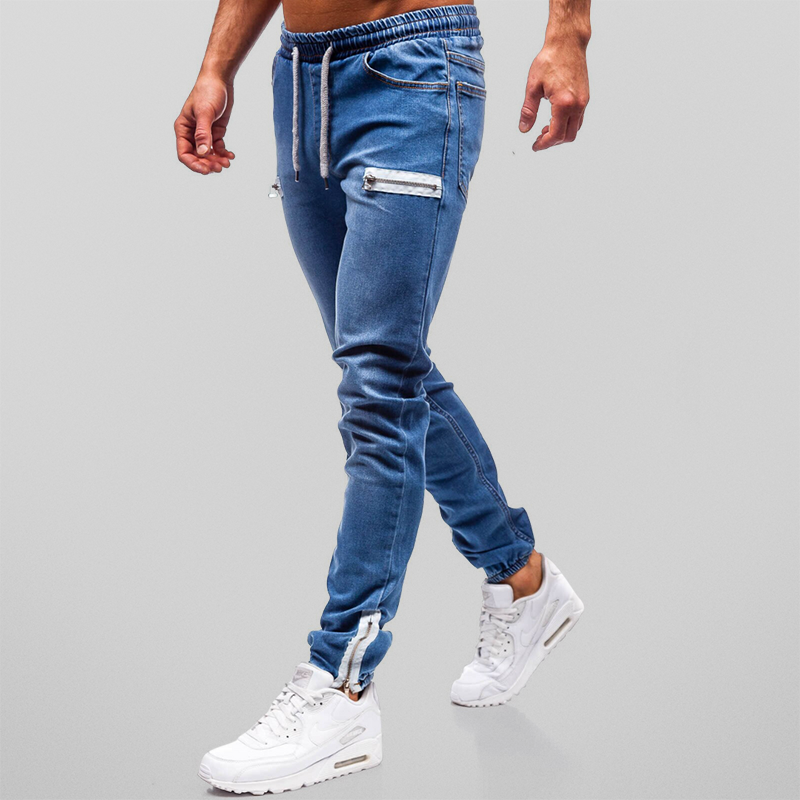 Joggers in Denim Elasticizzato con Vita Elasticizzata e Orli Affusolati