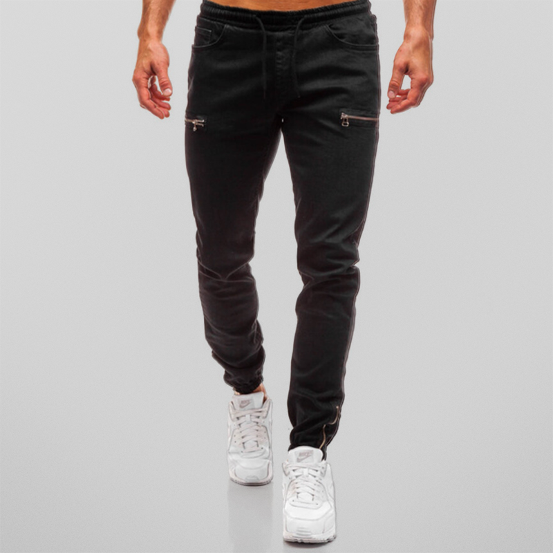 Joggers in Denim Elasticizzato con Vita Elasticizzata e Orli Affusolati