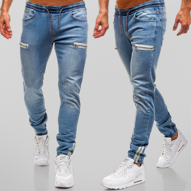 Joggers in Denim Elasticizzato con Vita Elasticizzata e Orli Affusolati