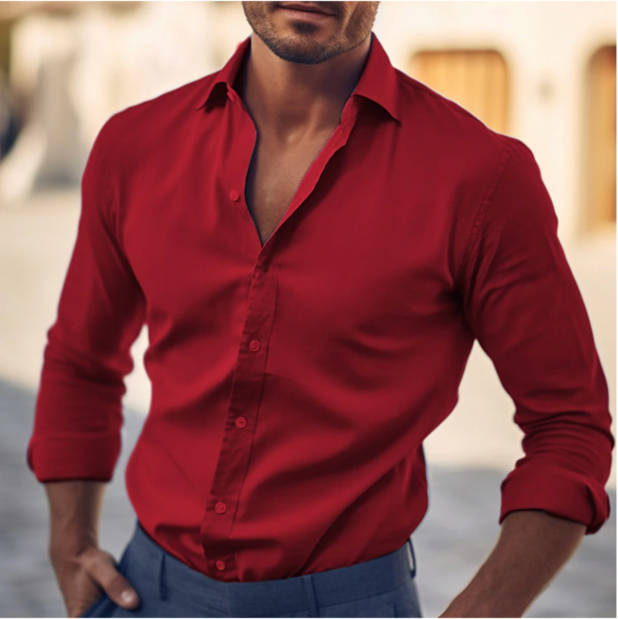 Camicia Uomo – Slim Fit – Manica Lunga – Colletto Classico – Cotone Traspirante