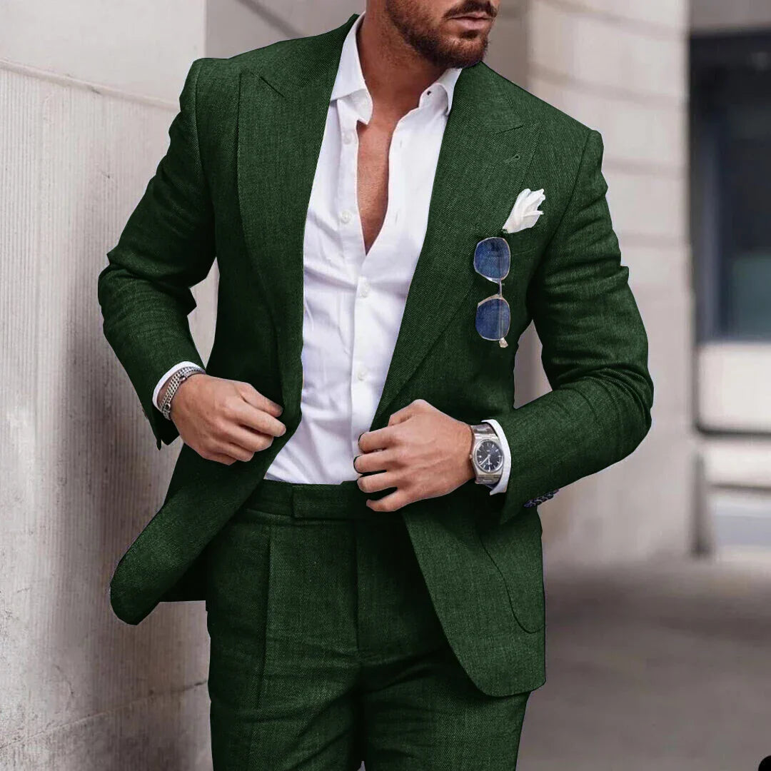 Completo da uomo – Slim fit in lino – Giacca monopetto – Elegante 2 pezzi