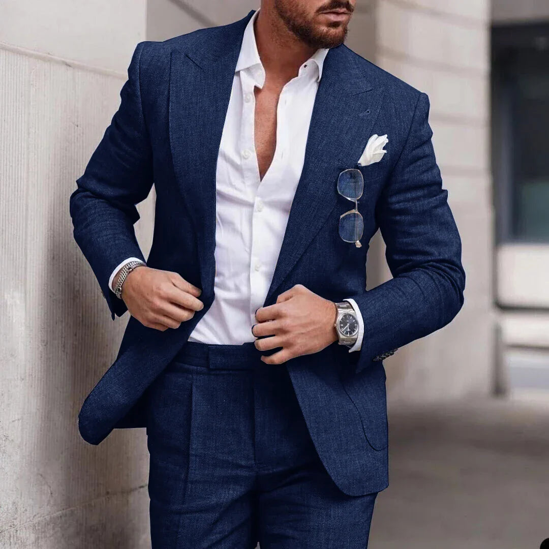 Completo da uomo – Slim fit in lino – Giacca monopetto – Elegante 2 pezzi