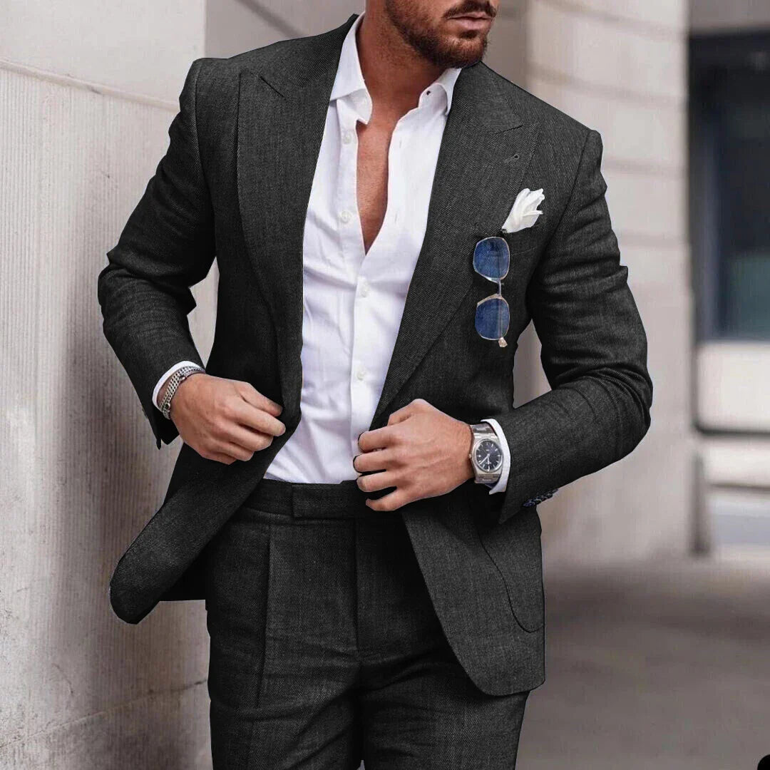 Completo da uomo – Slim fit in lino – Giacca monopetto – Elegante 2 pezzi