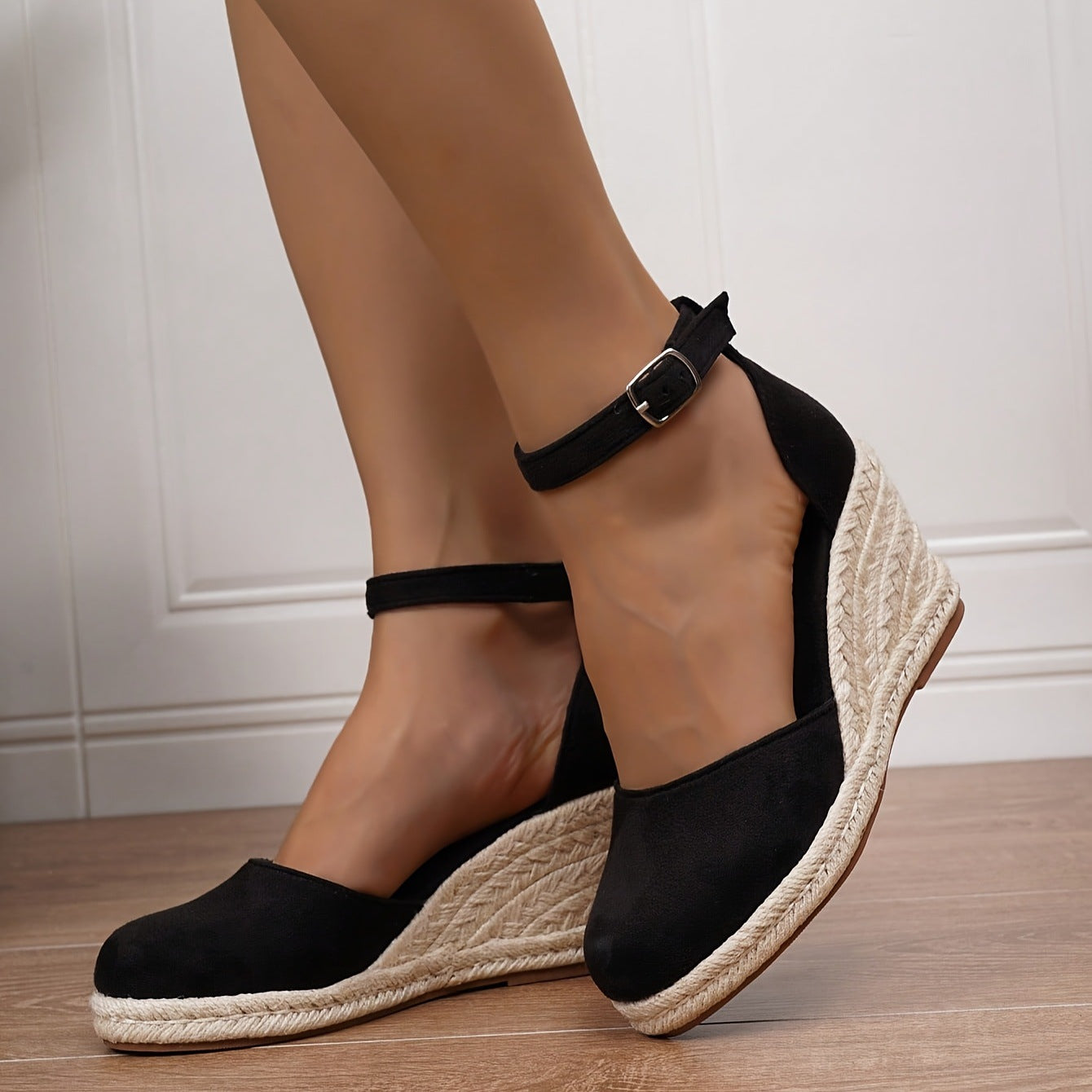 Sandali con Zeppa da Donna – Punta Chiusa – Cinturino Regolabile – Stile Espadrillas