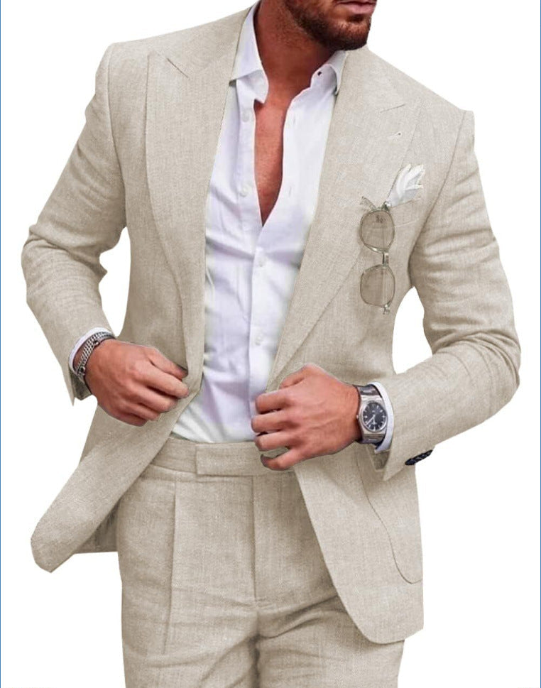 Completo da uomo – Slim fit in lino – Giacca monopetto – Elegante 2 pezzi