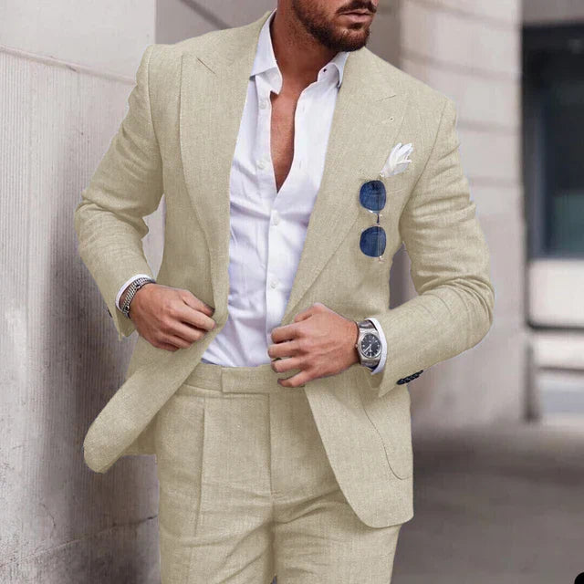 Completo da uomo – Slim fit in lino – Giacca monopetto – Elegante 2 pezzi