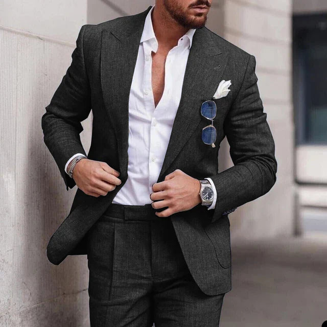 Completo da uomo – Slim fit in lino – Giacca monopetto – Elegante 2 pezzi