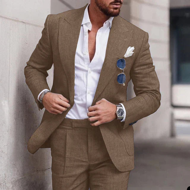 Completo da uomo – Slim fit in lino – Giacca monopetto – Elegante 2 pezzi