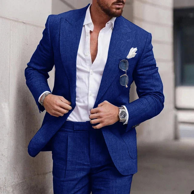 Completo da uomo – Slim fit in lino – Giacca monopetto – Elegante 2 pezzi