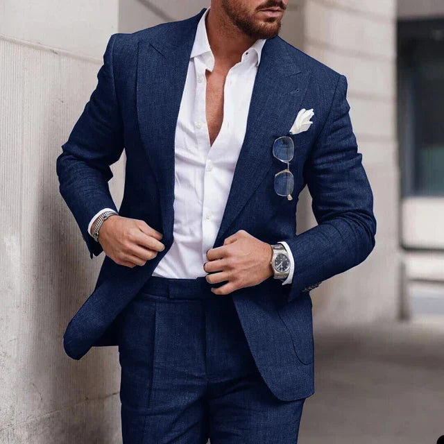 Completo da uomo – Slim fit in lino – Giacca monopetto – Elegante 2 pezzi
