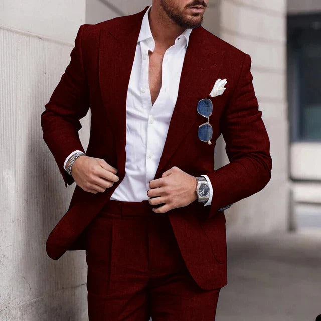 Completo da uomo – Slim fit in lino – Giacca monopetto – Elegante 2 pezzi