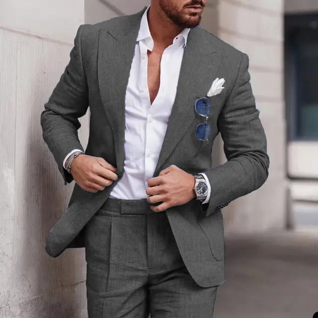 Completo da uomo – Slim fit in lino – Giacca monopetto – Elegante 2 pezzi