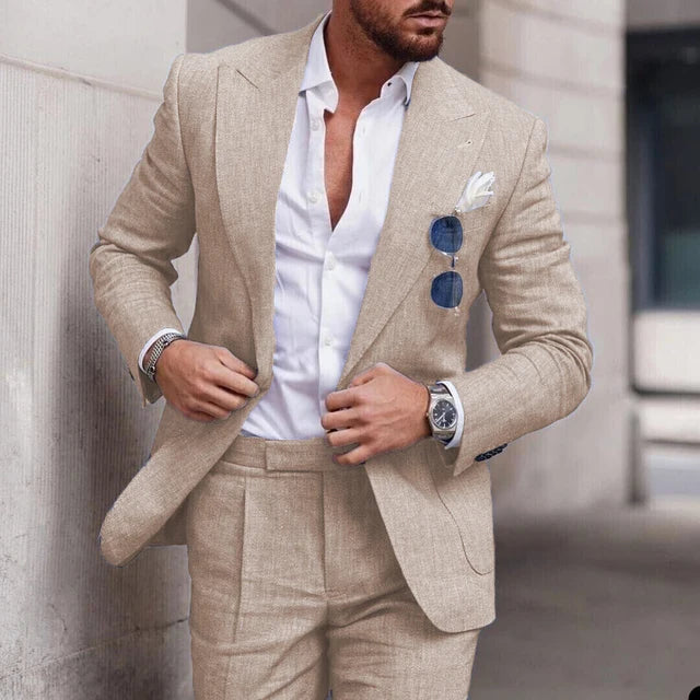 Completo da uomo – Slim fit in lino – Giacca monopetto – Elegante 2 pezzi