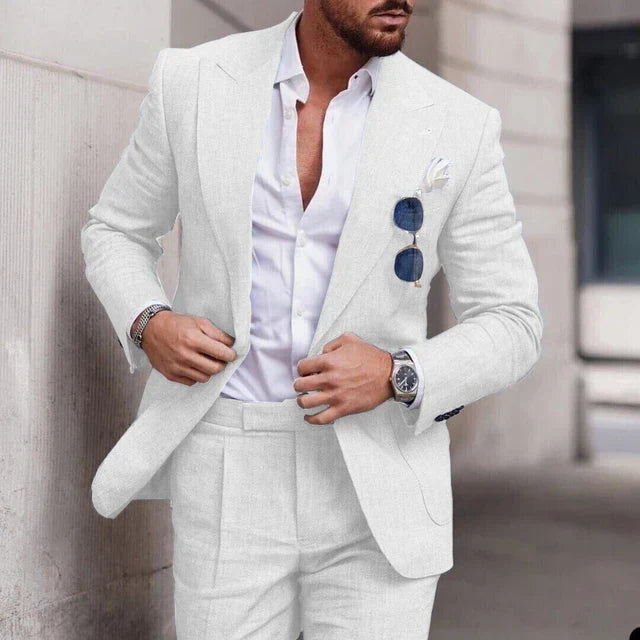Completo da uomo – Slim fit in lino – Giacca monopetto – Elegante 2 pezzi