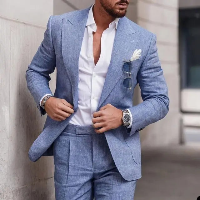 Completo da uomo – Slim fit in lino – Giacca monopetto – Elegante 2 pezzi