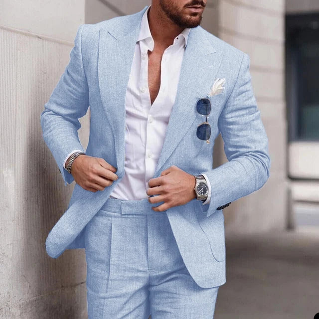Completo da uomo – Slim fit in lino – Giacca monopetto – Elegante 2 pezzi