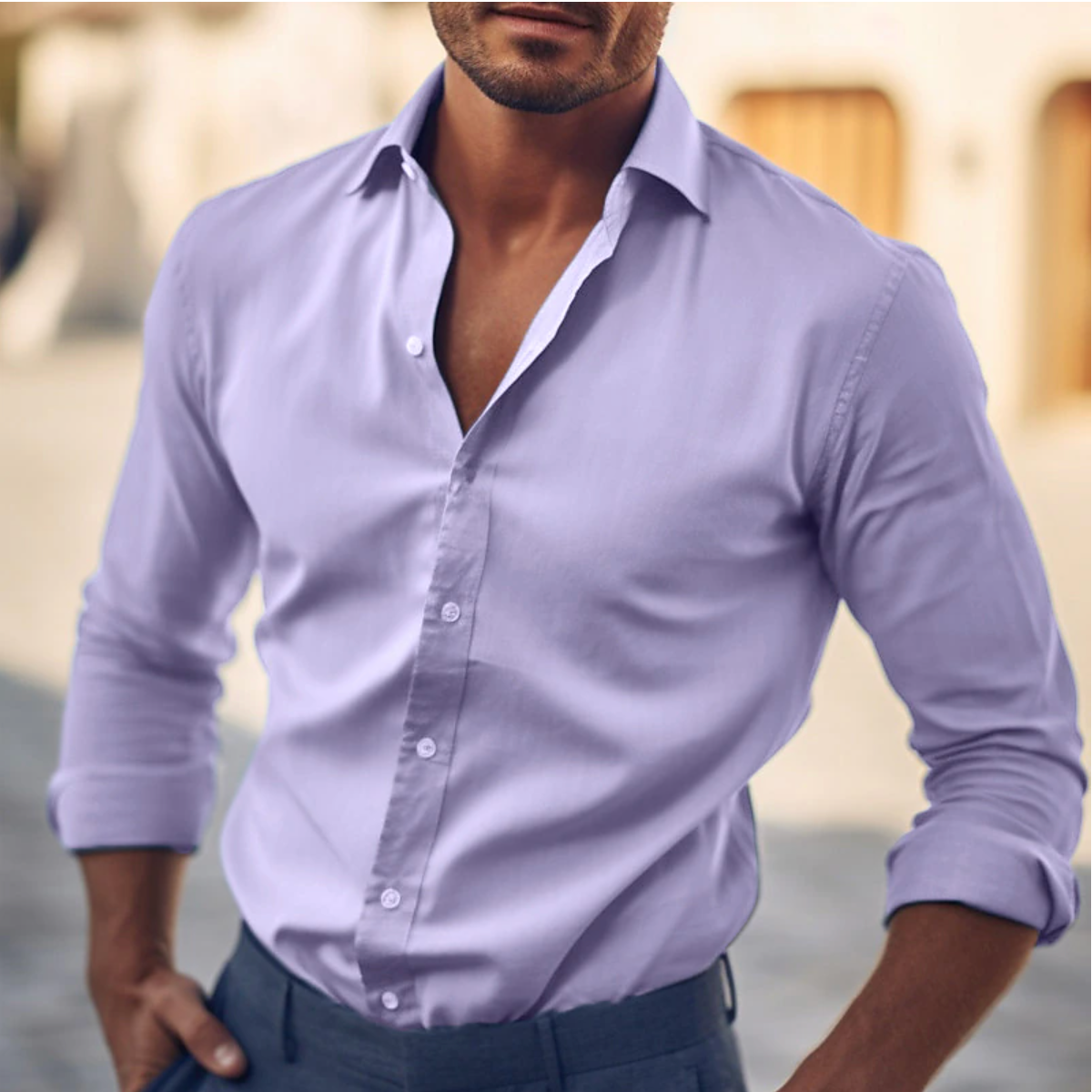 Camicia Uomo – Slim Fit – Manica Lunga – Colletto Classico – Cotone Traspirante