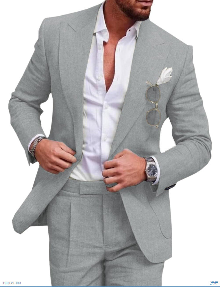 Completo da uomo – Slim fit in lino – Giacca monopetto – Elegante 2 pezzi