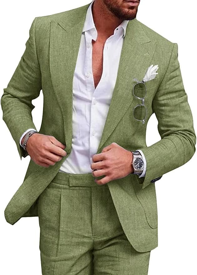Completo da uomo – Slim fit in lino – Giacca monopetto – Elegante 2 pezzi